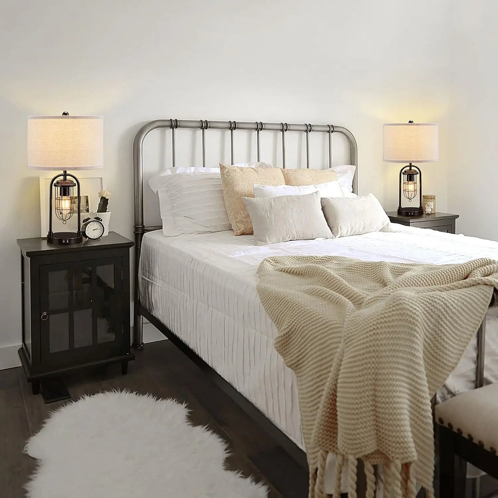 Set of 2 Modern Table Lamps with USB Ports and Night Light for Living Room Bedroom (Bulbs Included)