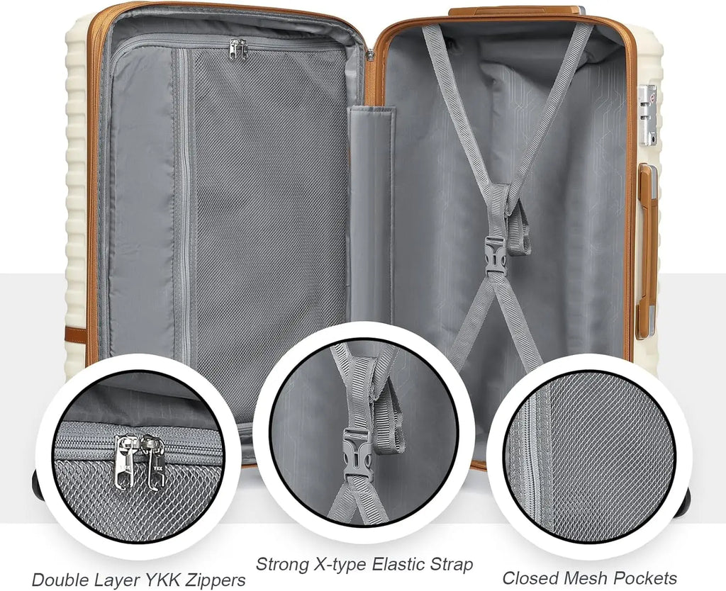Hard Shell Luggage Set 2-Piece 20in & 24in Suitcases with Spinner Wheels & TSA Lock Expandable White