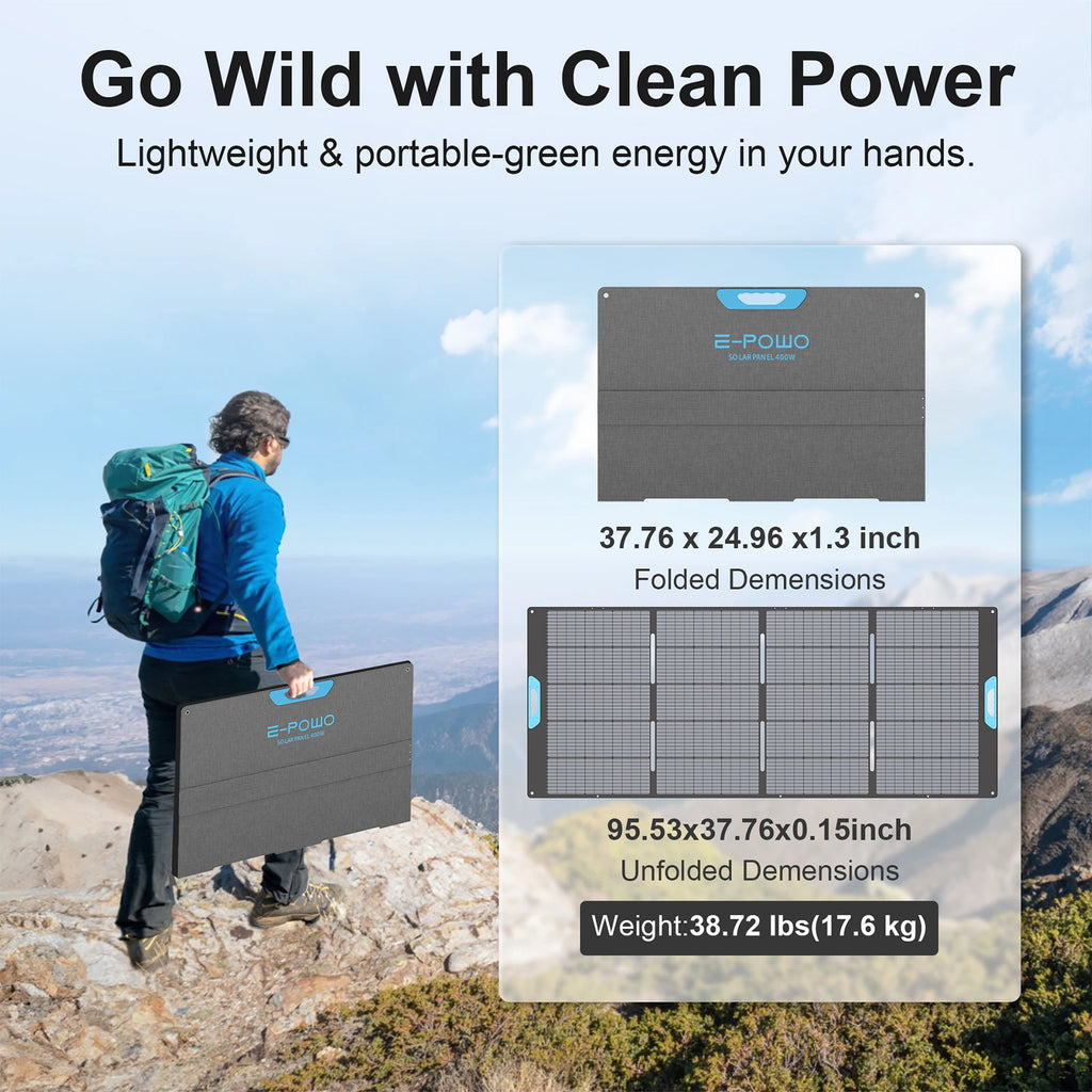 E-POWO Portable Monocrystalline Solar Panel Foldable ETFE Solar Charger Efficiency Waterproof for Power Station Camping Hiking