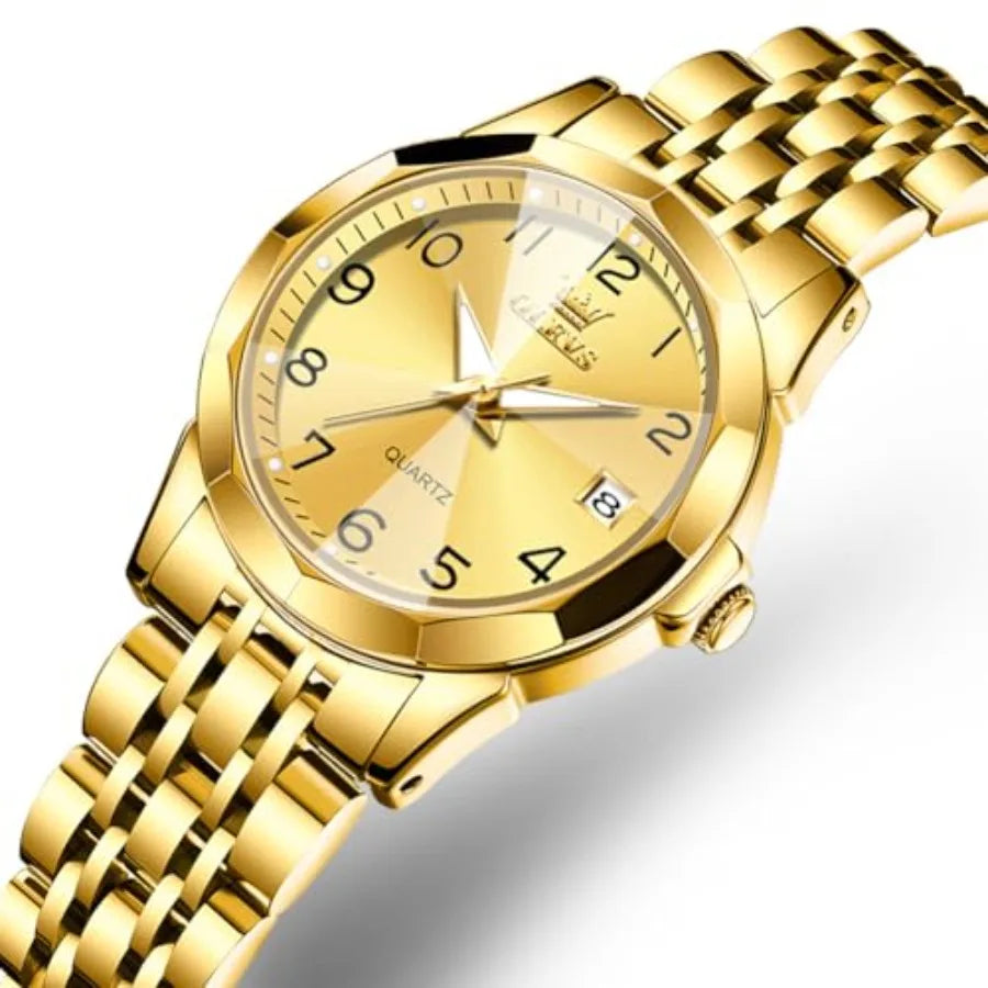 OLEVS Womens Watch Classic Dress Number Female Watches for Ladies Analog Quartz Stainless Steel Waterproof Lumius Day Date Two