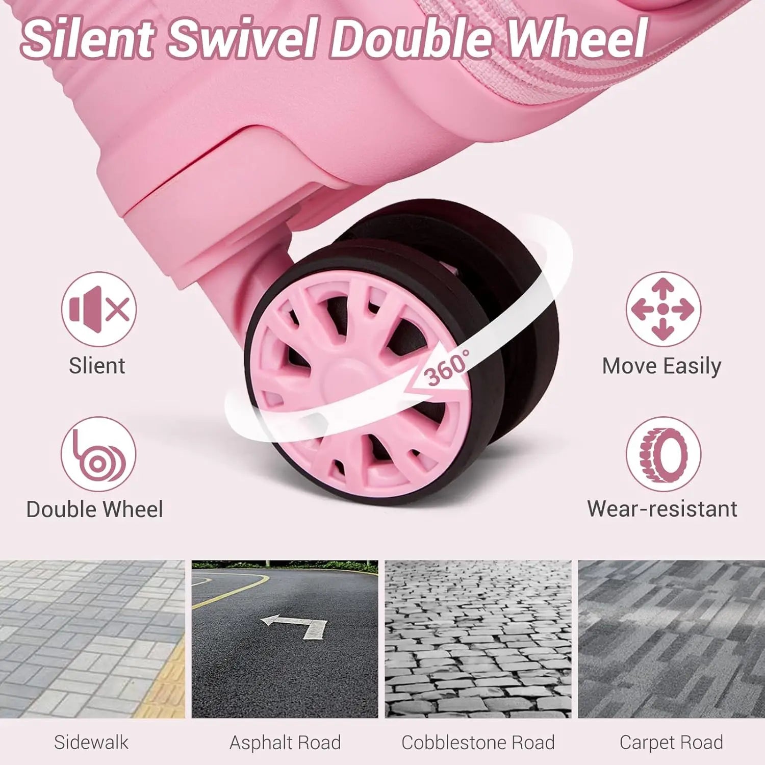 24 Inch Medium Hard Shell Checked Luggage with 4 Spinner Wheels, TSA Lock, Lightweight Polypropylene Suitcase in Pink