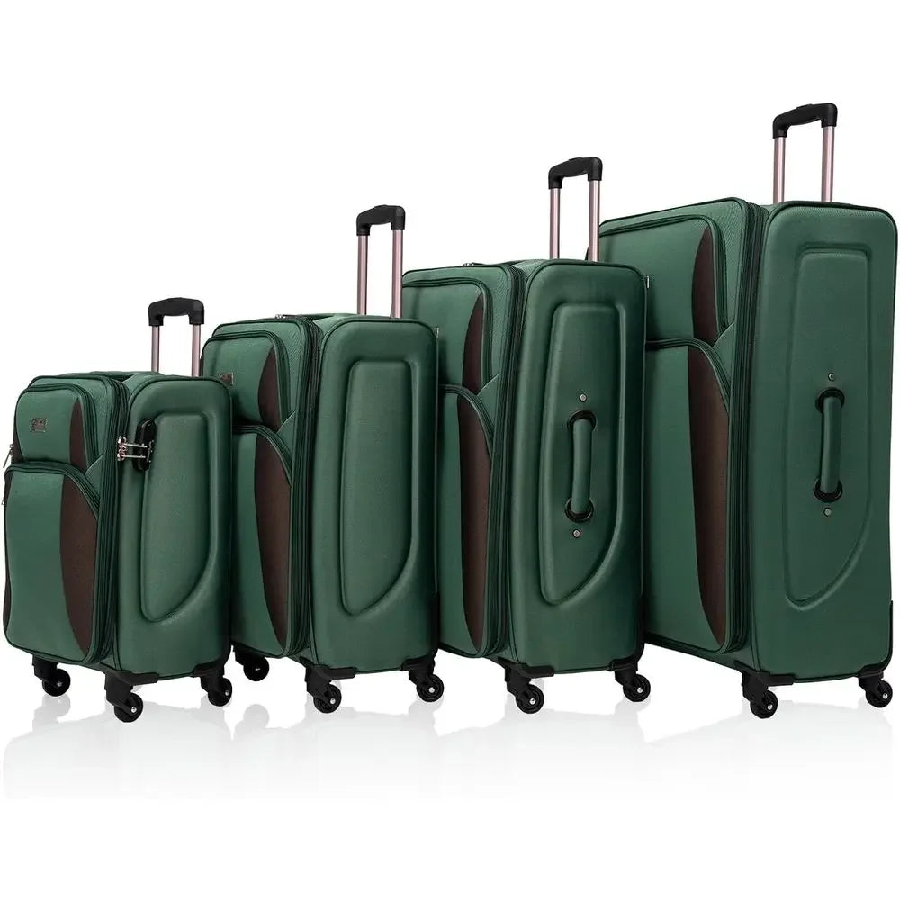 Expandable Luggage Set: Lightweight Travel Suitcases with Lock & 360° Spinner Wheels, Durable Softside, 20-32, Green
