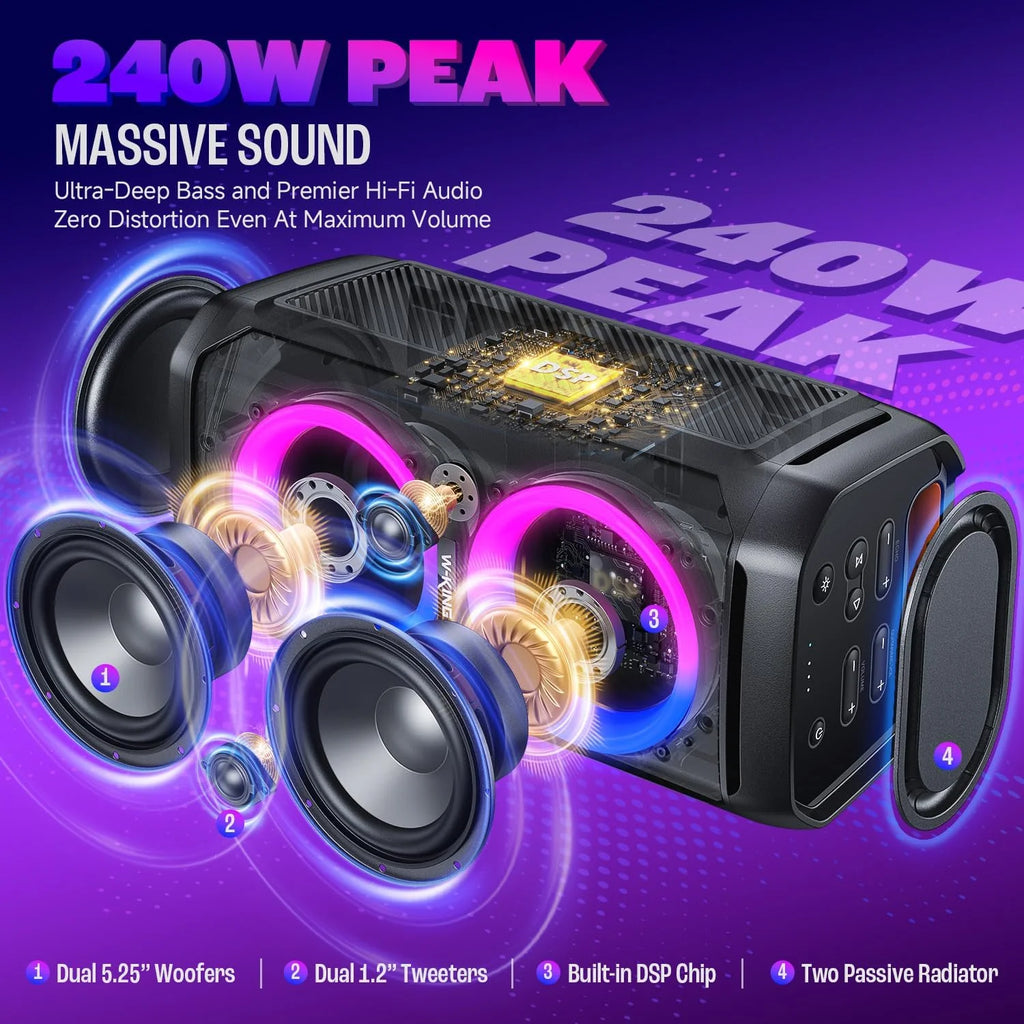 W-KING 120W Wireless Speaker Bluetooth Portable With Built-in Power Bank Charge For Phone, Powerful Speaker With Subwoofer