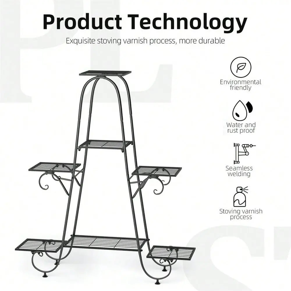 7 Pot Metal Plant Stand Garden Flower Shelves Outdoor Indoor Wrought Iron New