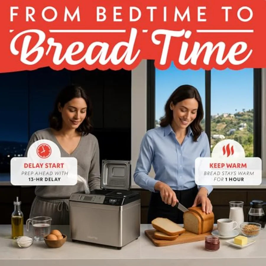Bread Maker 2 LB Loaf Capacity with 13 Presets Jam Mode Automatic Ingredient Dispenser Customizable Crust Options Keep Warm Del