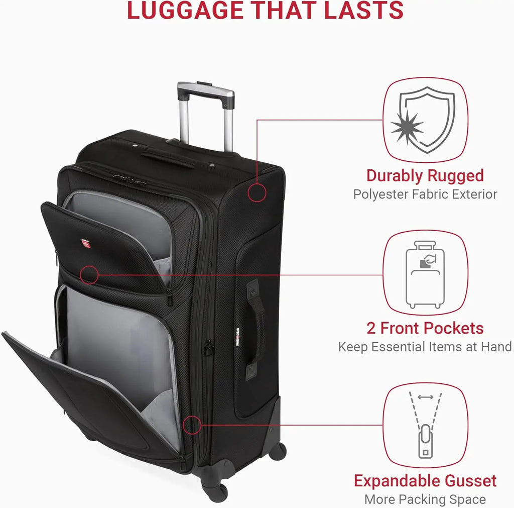 Expandable Spinner Luggage, Durable Lightweight Travel Suitcase, Black, Checked-Large 29-Inch