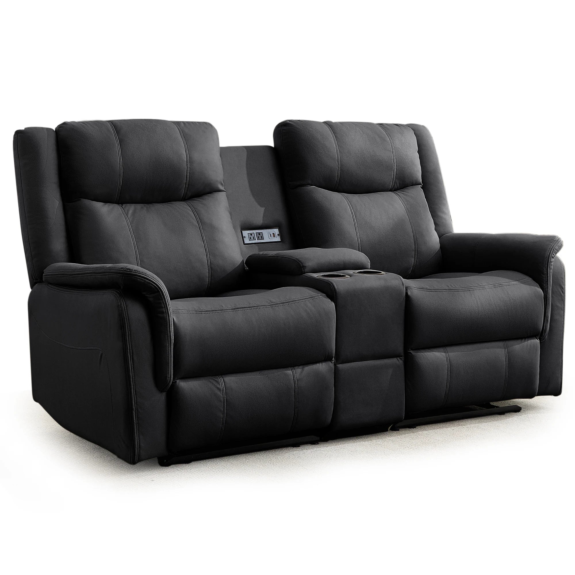 Korser 2-Seater Loveseat Recliner, Reclining Sofa with USB Ports, Cup Holders for Home Theater