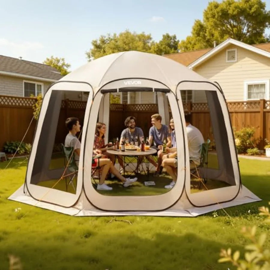 12 x 11 ft Pop up Screen House Tent 10-12 Person Screen Gazebo w/Carry Bag Netting Sides and Ground Stakes Quick Setup Screened