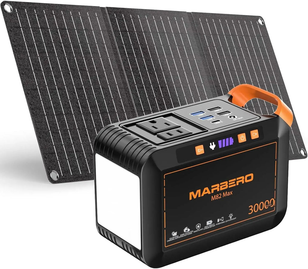 111Wh Portable Solar Generator with 30W Panel & AC Outlet, Ideal for Camping, Outdoor Adventures, and Emergency Power