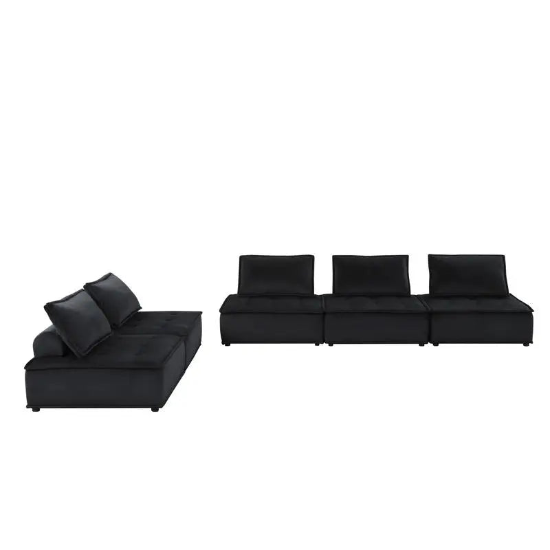 Black Velvet 5-Piece Sofa and Loveseat Set - Stylish and Comfortable Seating for Your Living Room