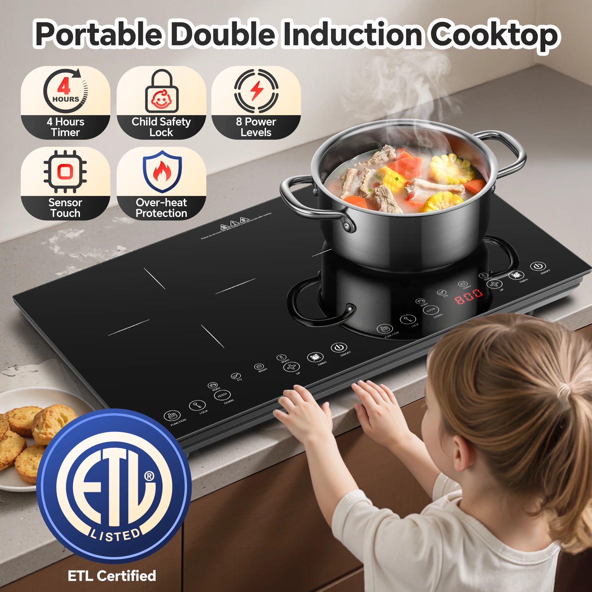 24/36 inch 1800/10800W  2/5 Burner Induction Cooktop Touch Control in Black 8/9 Power Level