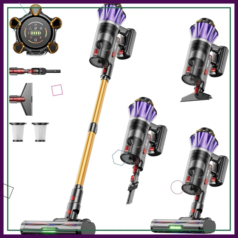 650W 55Kpa 70Mins Cordless Vacuum Cleaner with Hurricane Mode, 1.8L Cup, Anti-Tangle, Self-Standing for Home Pet Hair Carpets