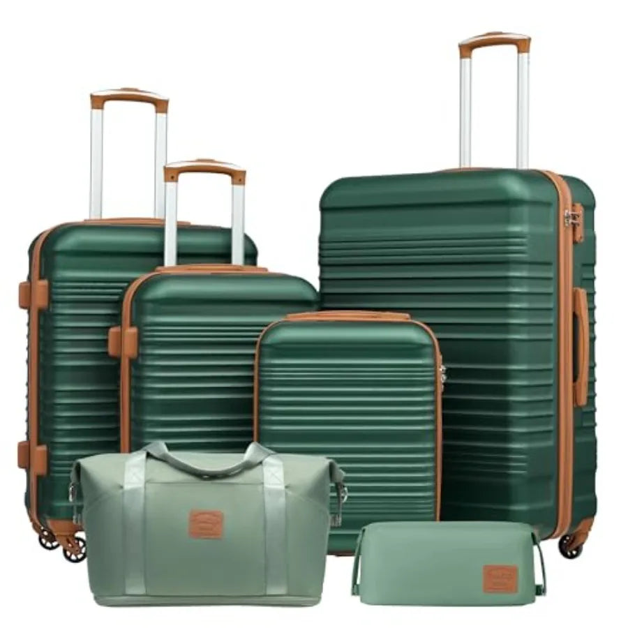 Coolife 3 Piece Luggage Set Hardside Carry On Suitcase with TSA Lock Spinner Wheels Dark Green