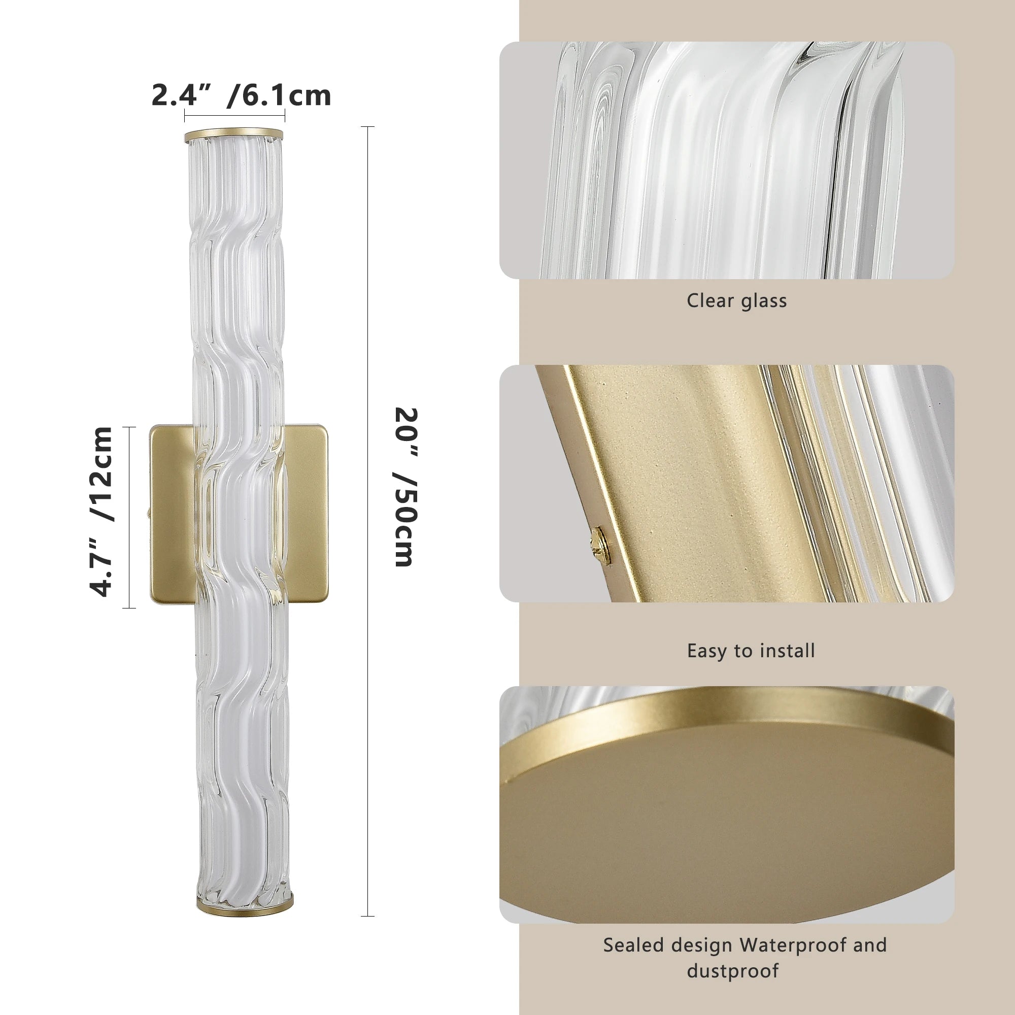 2 pack Modern Ribbed LED Wall Sconce, 360-Degree Full Lighting LED Wall Light with 3 Color Temperatures & Dimmable Function