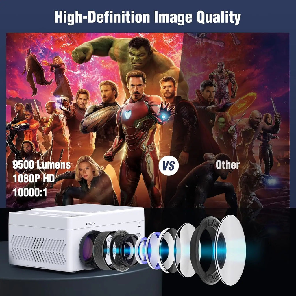 1080P Mini Projector with Built-in DVD Player, Portable for Outdoor Movies, Supports HDMI/USB/TF, White