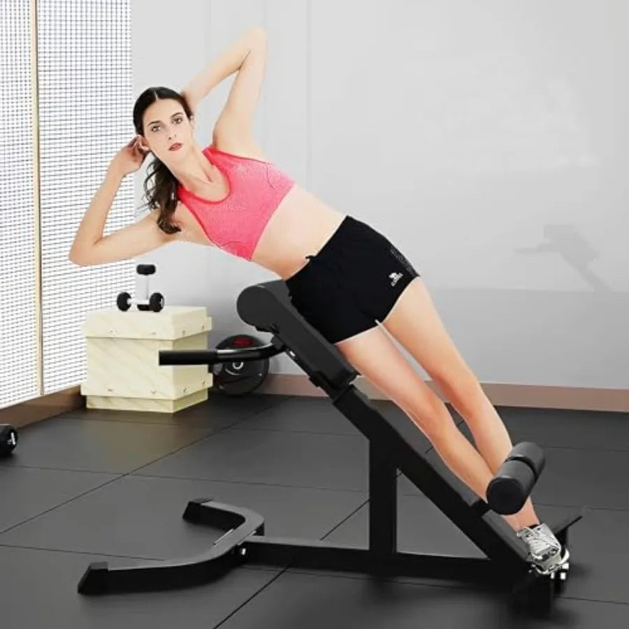 Adjustable Back Roman Chair Hyperextension Bench for Home Gym Abs and Glute Workout Equipment in Black Steel with Durable Foam