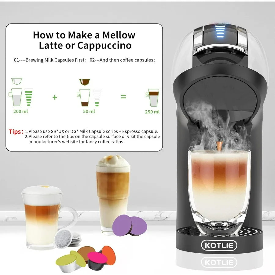 Single Cup Coffee Maker, Multi Capsule Machine Compatible With Various Capsule Types, 4 Temperature Settings, 7 Water Volume Lev