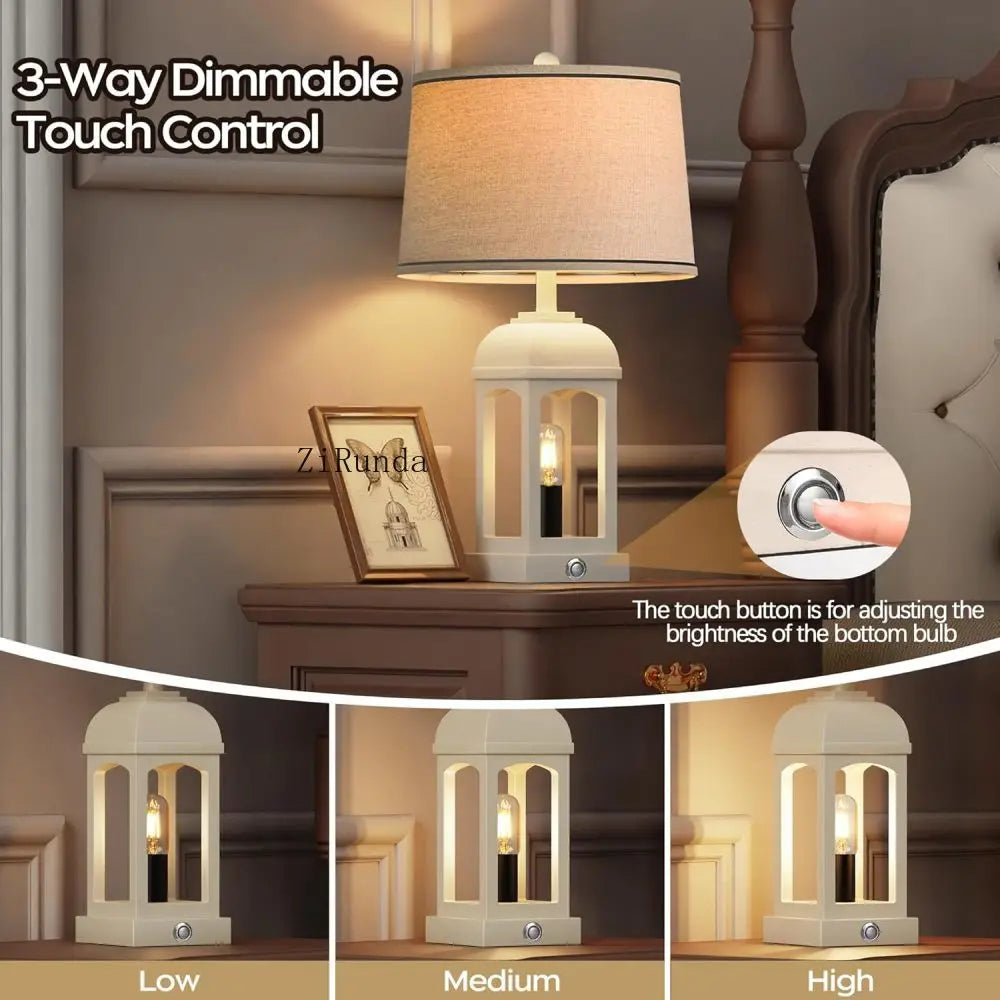 Table Lamp for Living Room, Farmhouse Lamps Set of 2 with USB A+C and Nightlight, 26" Rustic Bedside Lamps with 3-Way Dimmable