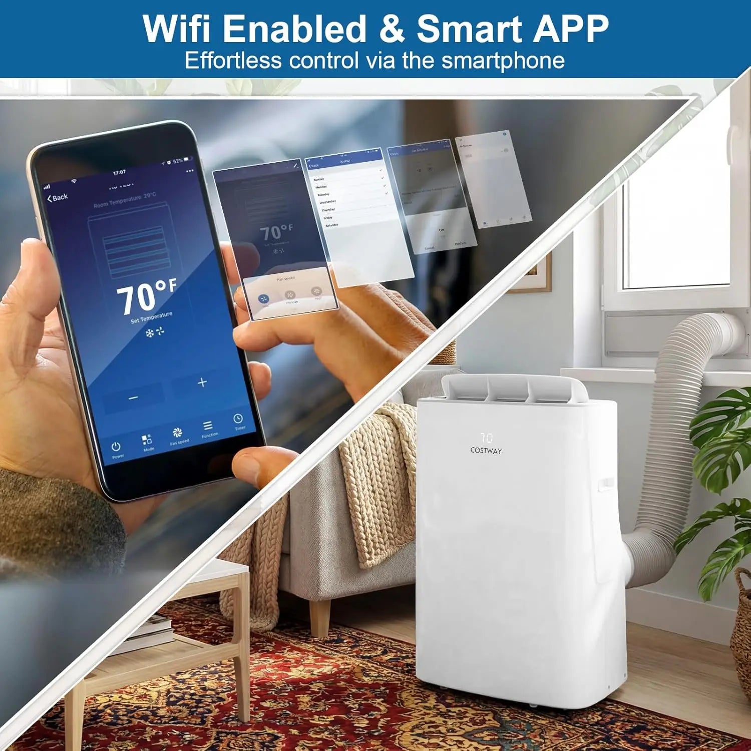 Heating Unit w/Fan, Dehumidifier, Auto Swing, Sleep Mode, 24H Timer, Remote Control & Window Kit, Cool Up to 750 Sq.Ft