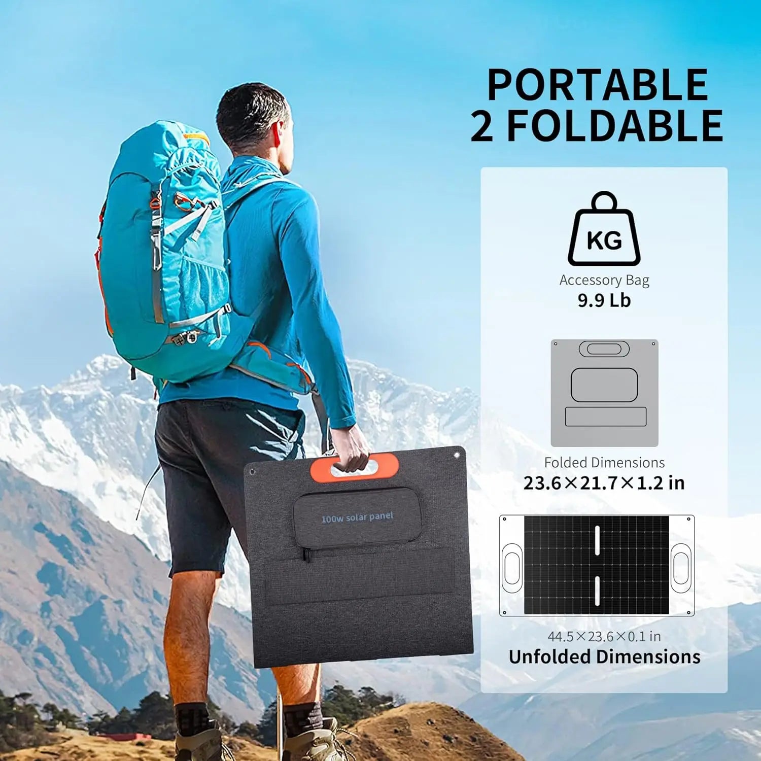 100W Portable Solar Panel for Power Station Generator, Foldable with MC4 Output and 3-in-1 DC Connector, High Efficiency for
