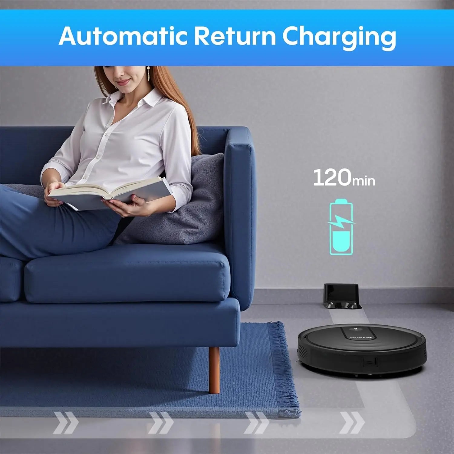 Robot Vacuum and Mop with 5000Pa Suction, Wi-Fi/App Control, Ultra Slim Design for Pet Hair and Hard Floors