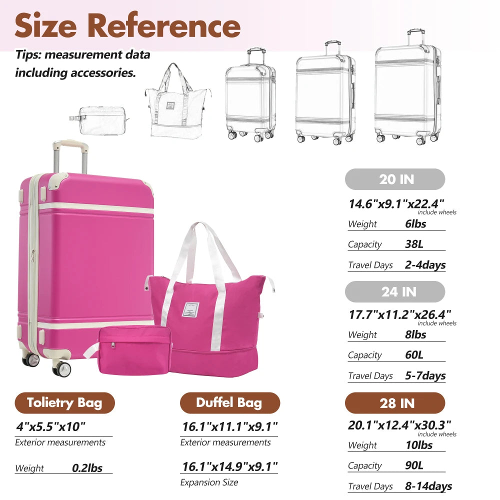 28"Hardshell Luggage Sets with Bags Lightweight Suitcase Double Spinner Wheels with TSA Lock ,Single Vintage Luggage ,Suitcase