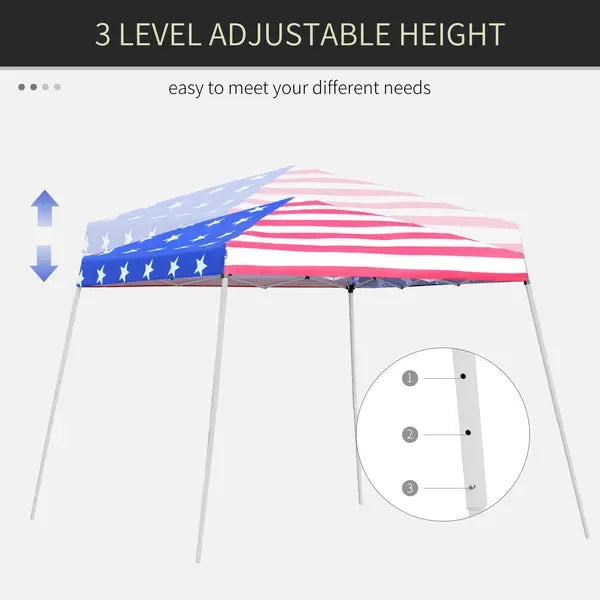 Outsunny Slant Leg Beach Canopy Tent, Patriotic American Flag Top Waterproof Portable Outdoor Sun Shelter