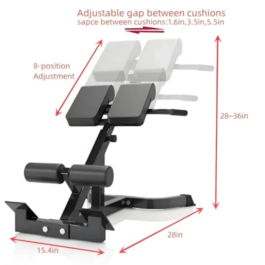 Adjustable Back Roman Chair Hyperextension Bench for Home Gym Abs and Glute Workout Equipment in Black Steel with Durable Foam
