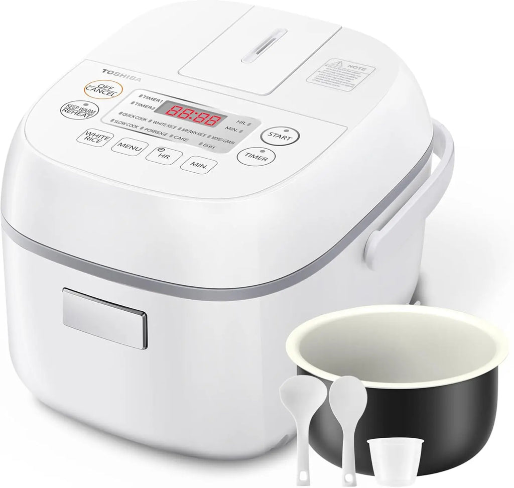 Mini Rice Cooker with Fuzzy Logic, 3-Cup Capacity, Steamer & Warmer, 24-Hour Timer and Auto Keep Warm