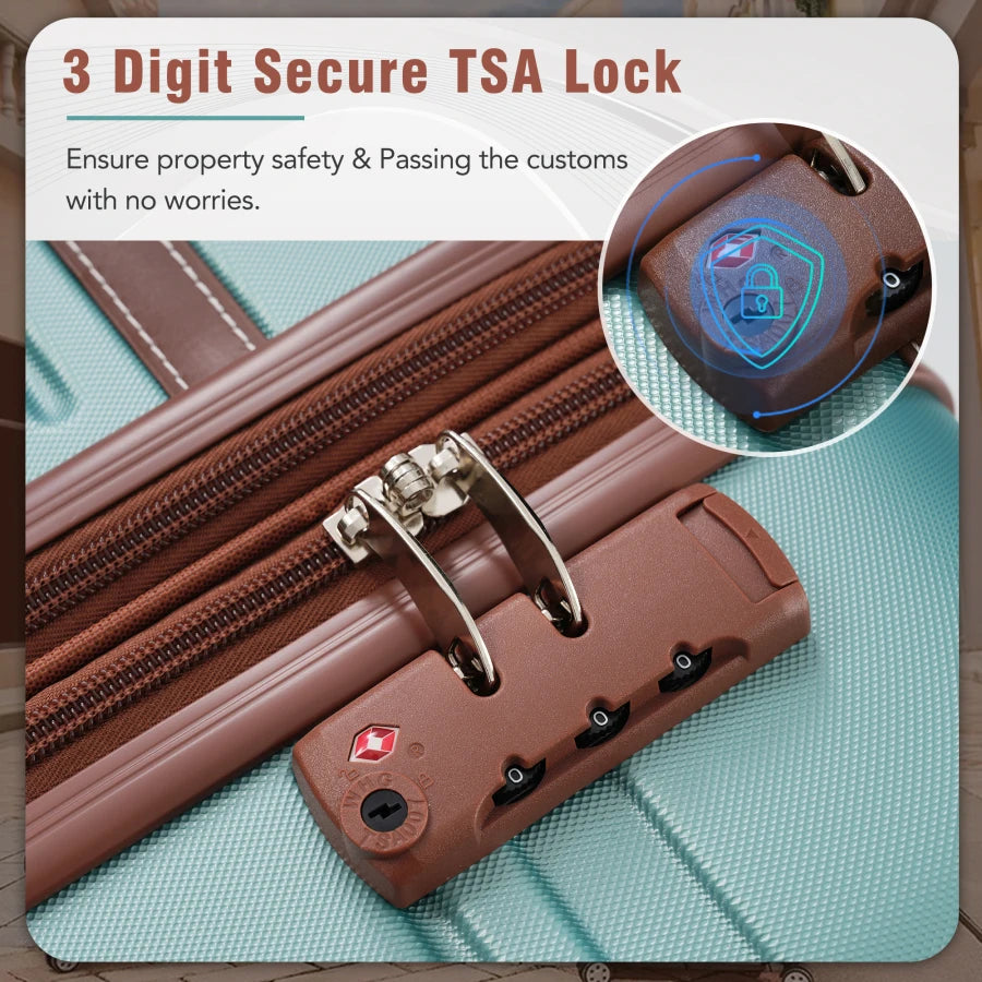 Hardshell luggage sets for travel, polycarbonate, green, lightweight with double spinner wheels and TSA lock