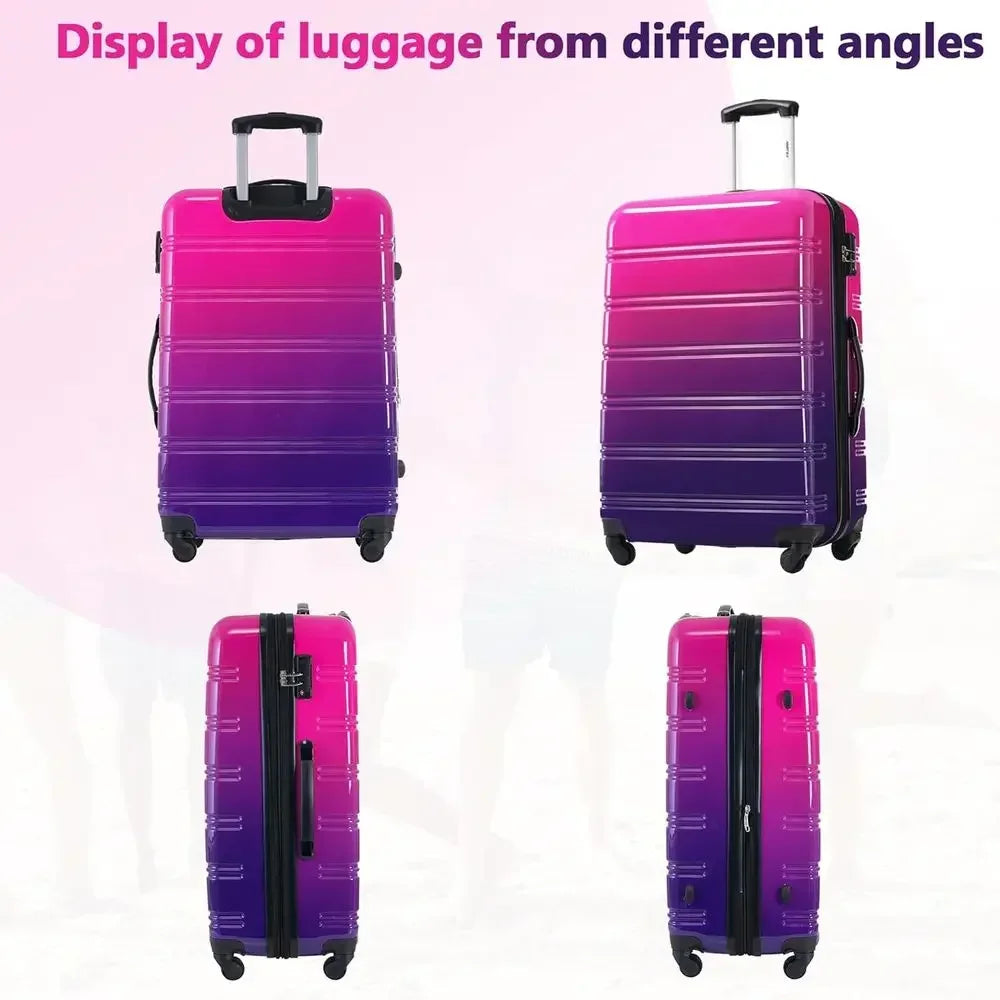 3-Piece Hardshell Luggage Set with Spinner Wheels, Expandable Gradient Color, TSA Lock, Lightweight 20 24 28, Purple and Pink