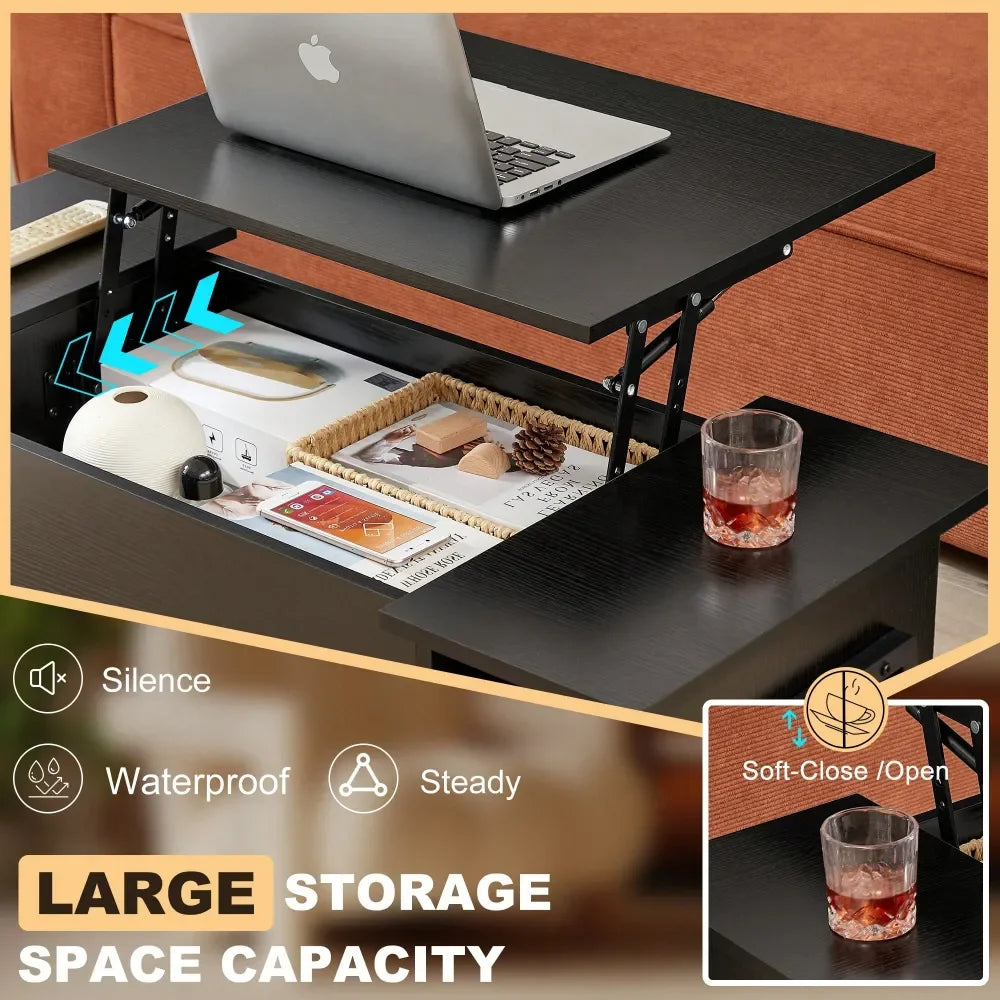 Lift Top Coffee Table For Living Room,Small Coffee Table With Storage, Adjustable Shelf And Storage Compartment, Mid Century Mo