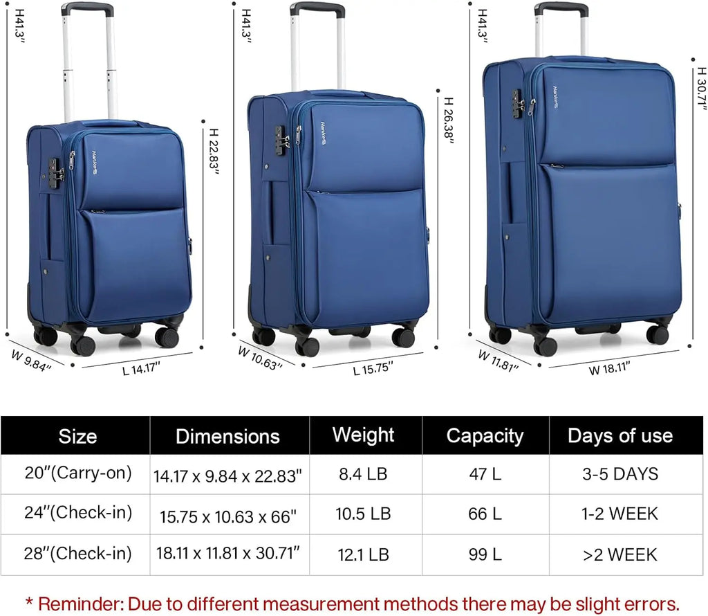 24 Inch Expandable Softside Checked Suitcases with Spinner Wheels, Upright Rolling Travel TSA Luggage Bag for Women Men (Blue)
