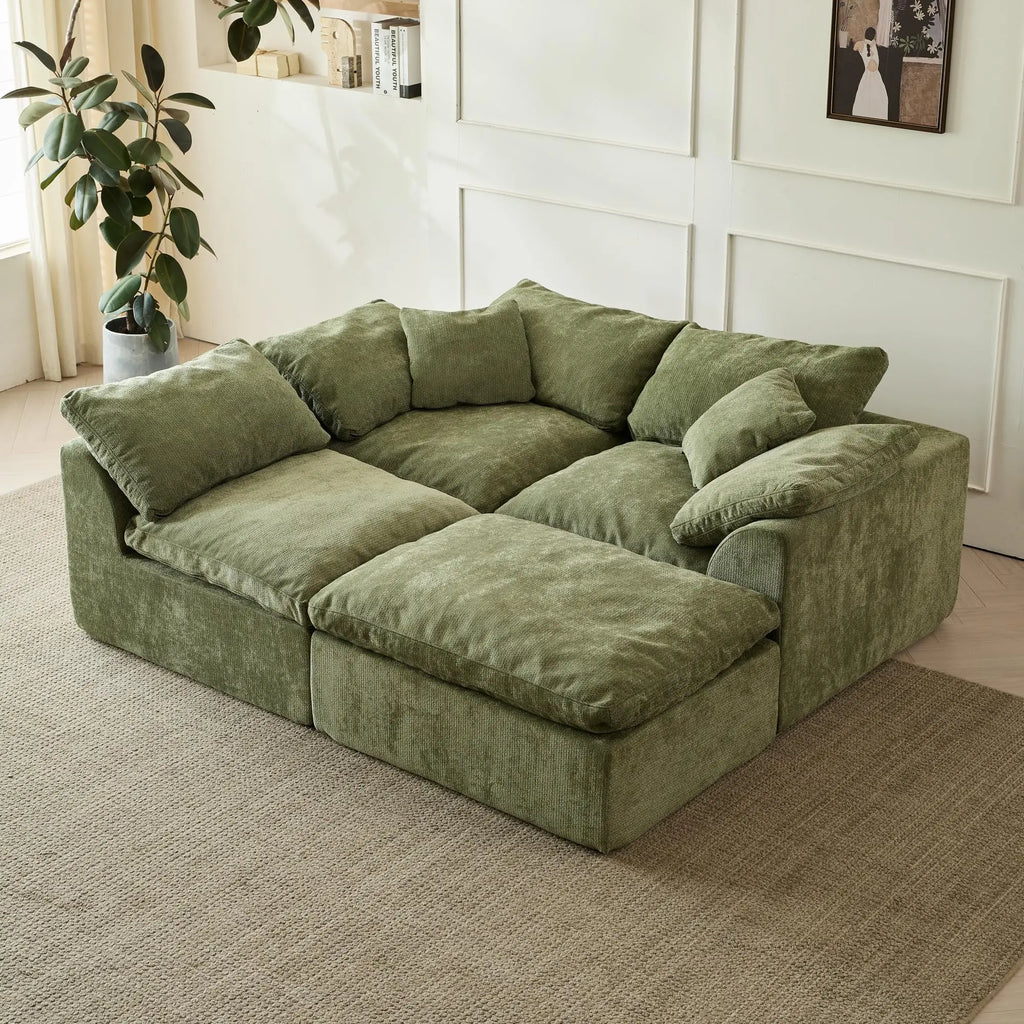109" Modern Cloud L-Shaped 3-Seater Oversized Deep Seat Chenille Fabric Sofa green Modular Sectional with Ottoman