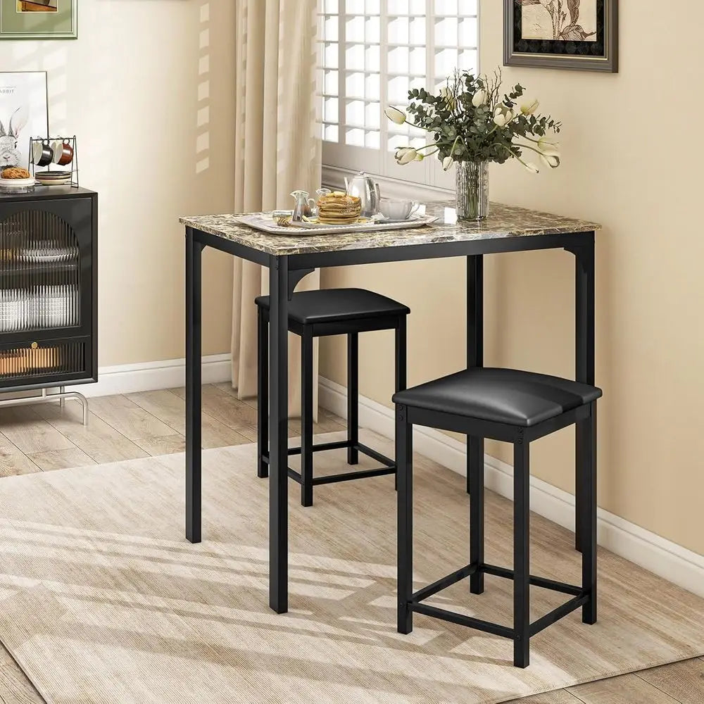 3-Piece Marble-Top Dining Set with 2 Chairs, Modern for Home or Hotel Dining