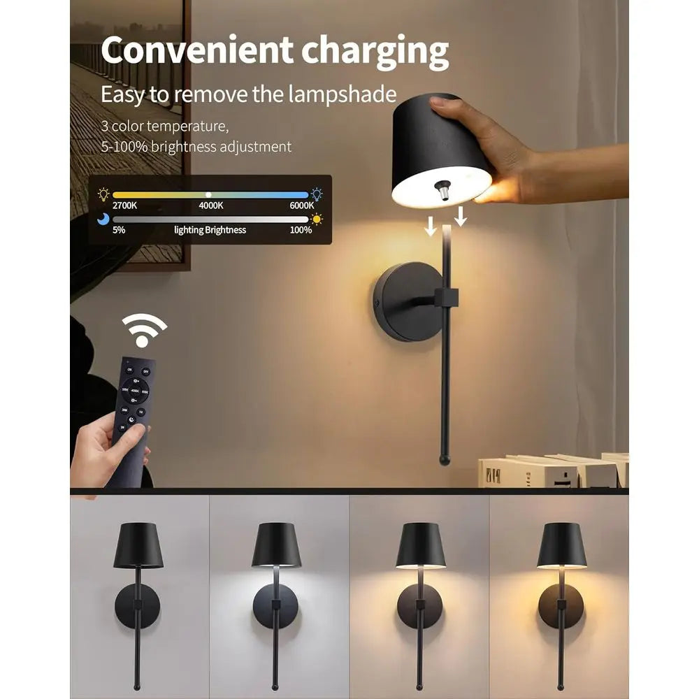 WirelWall Sconces Set o 2, Small Cordl5200mAh Rechargeable Battery LED Wall Lamps, SteplDimming Lightings or Wall Painting, Livi