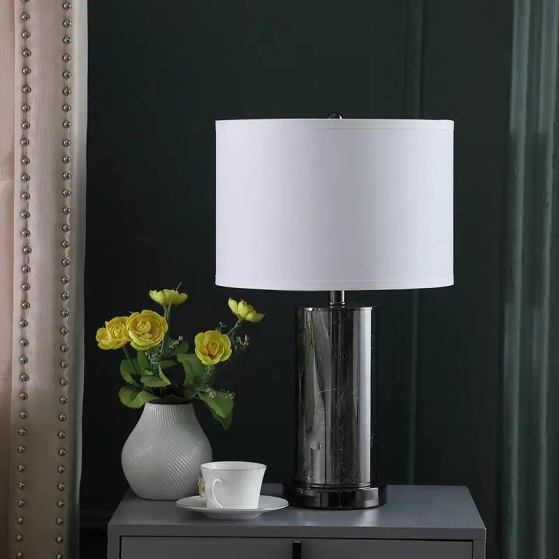 21.25" LED Night Light Mid-Century Glass Black Chrome Table Lamp - Stylish and Modern Home Lighting Fixture for Living Room,