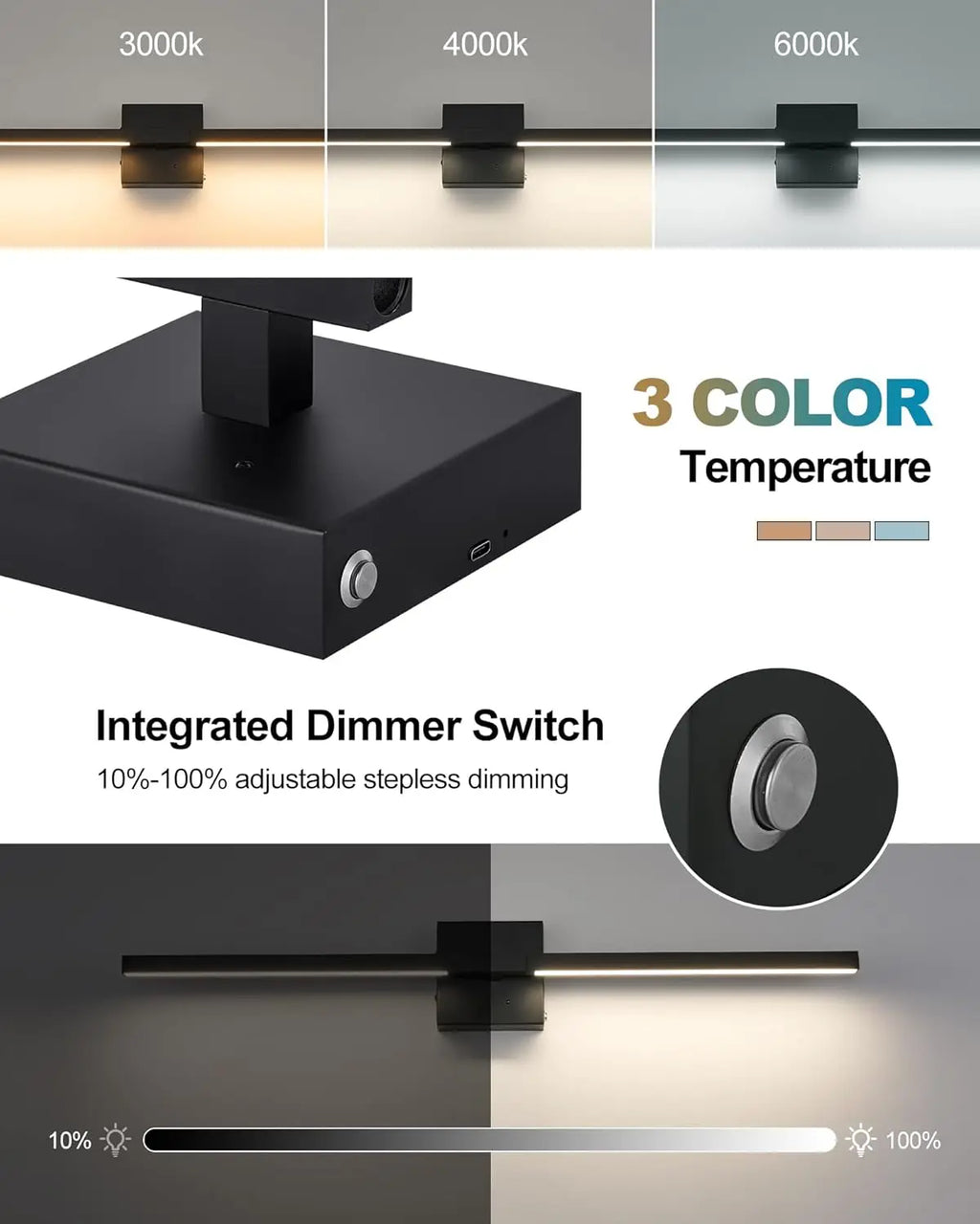 Wireless Rechargeable Wall Sconces Set of Two with Remote, Dimmable 3000K-6000K, Timer Function for Living Room, Bedroom