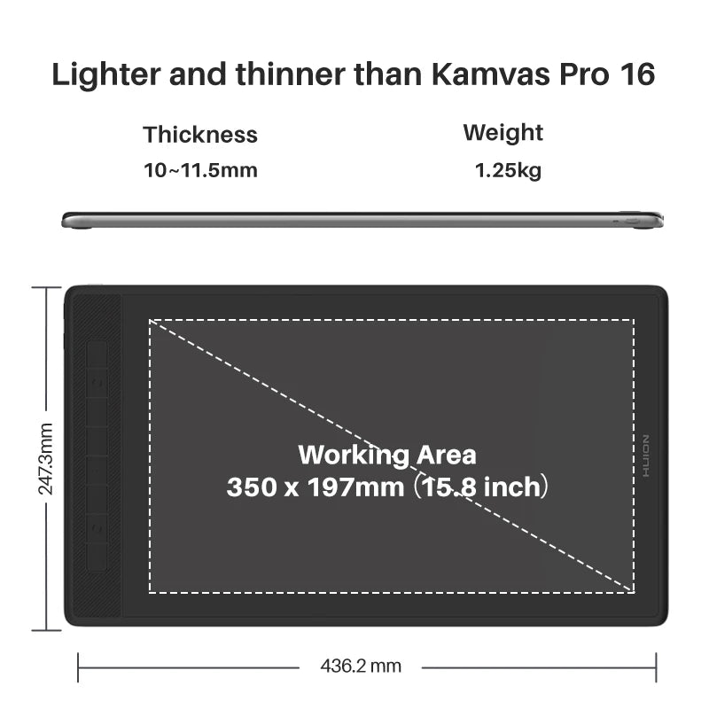 Huion Kamvas Pro 16 2.5K Screen Graphics tablet 15.8 Inch Anti-glare Pen Display 145% sRGB Color Drawing Monitor With Stand