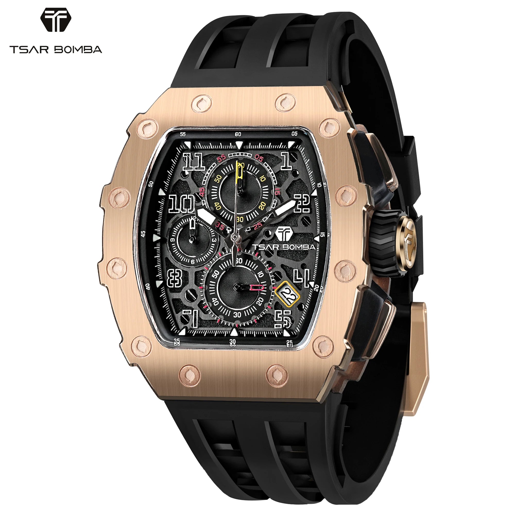 TSAR BOMBA Elegant Men's Quartz Watch — 50M Water-Resistant, Luxury Tonneau-Shaped Wristwatch with Date Display — An Ideal Gift