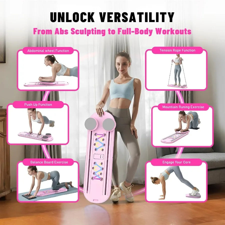 Pilates Board Foldable Reformer Training Set 6in1 Versatile Kit with AutoRebound Ab Roller Home Core Workout Equipment Tone You