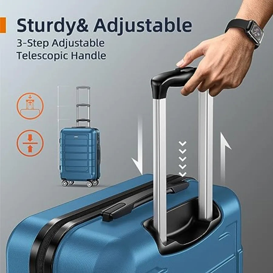 Luggage Sets Expandable 100 PC Durable Suitcase Sets Double Wheels TSA Lock 4 Piece Luggage Set Navy