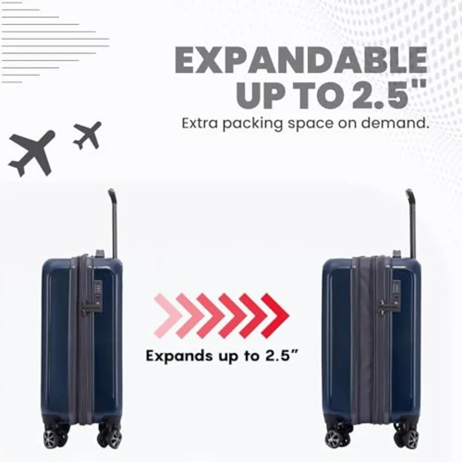 25 Inch Expandable Hardside Checked Suitcase with 360 Spinner Wheels TSA Approved Lock in Black for Travel and Business