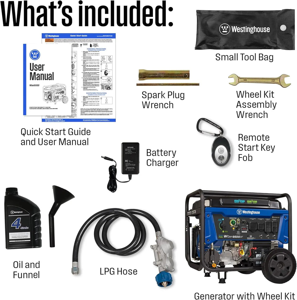 12500W Dual Fuel Portable Generator with Remote Start, Transfer Switch Ready for Home Backup