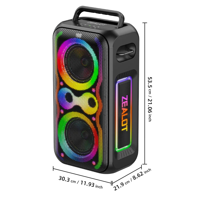 200W ZEALOT-PT21 Super Bass Party Speaker: 48000mAh Long Battery, Multi-Device Support, RGB Glow – Great for Living Room Movie