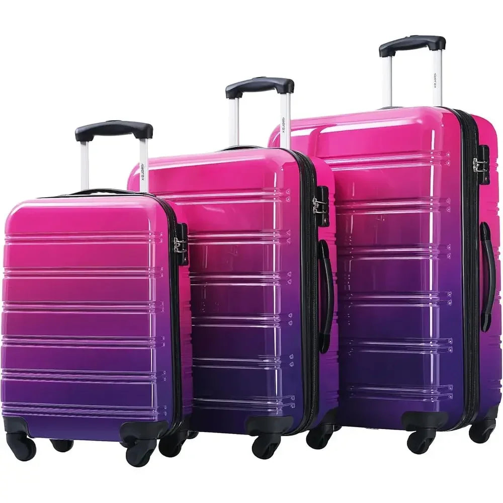 3-Piece Hardshell Luggage Set with Spinner Wheels, Expandable Gradient Color, TSA Lock, Lightweight 20 24 28, Purple and Pink