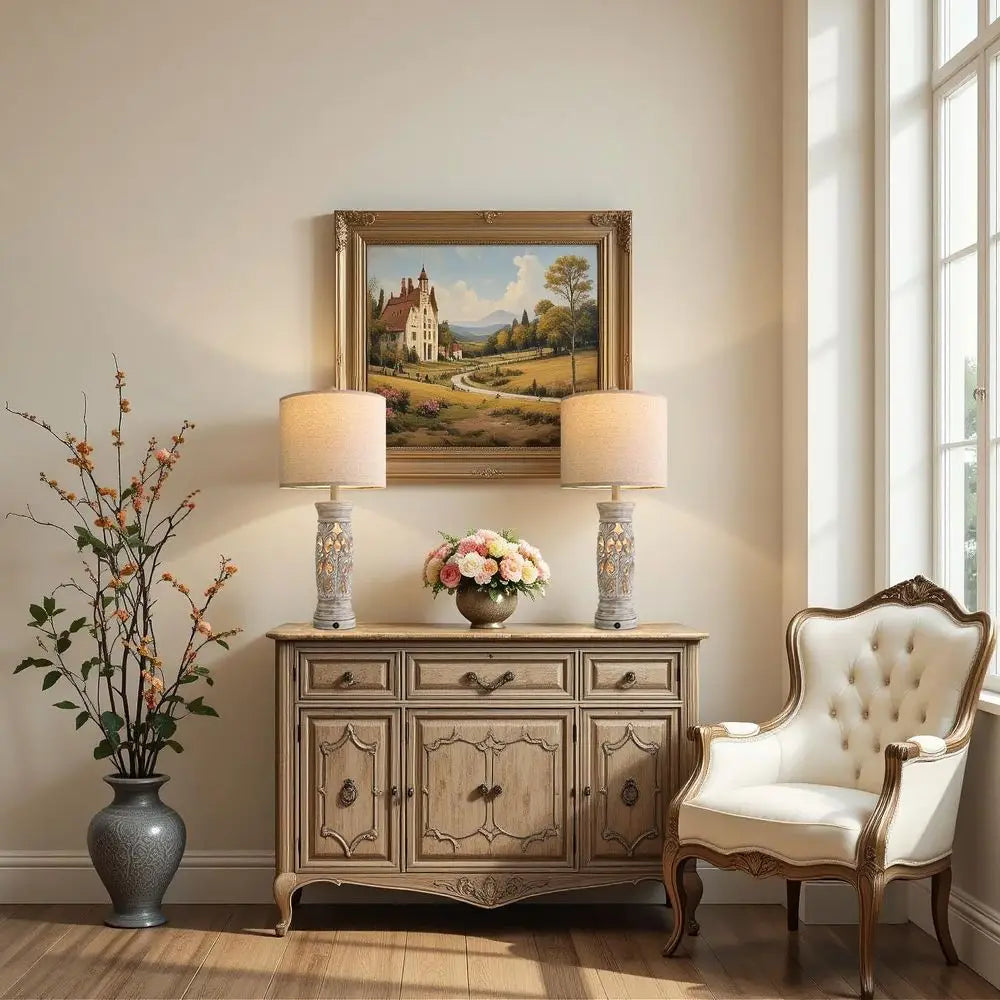 Set of 2 Rustic Vintage Table Lamps with Night Light & USB Ports, Suitable for Bedroom, Living Room, Entryway