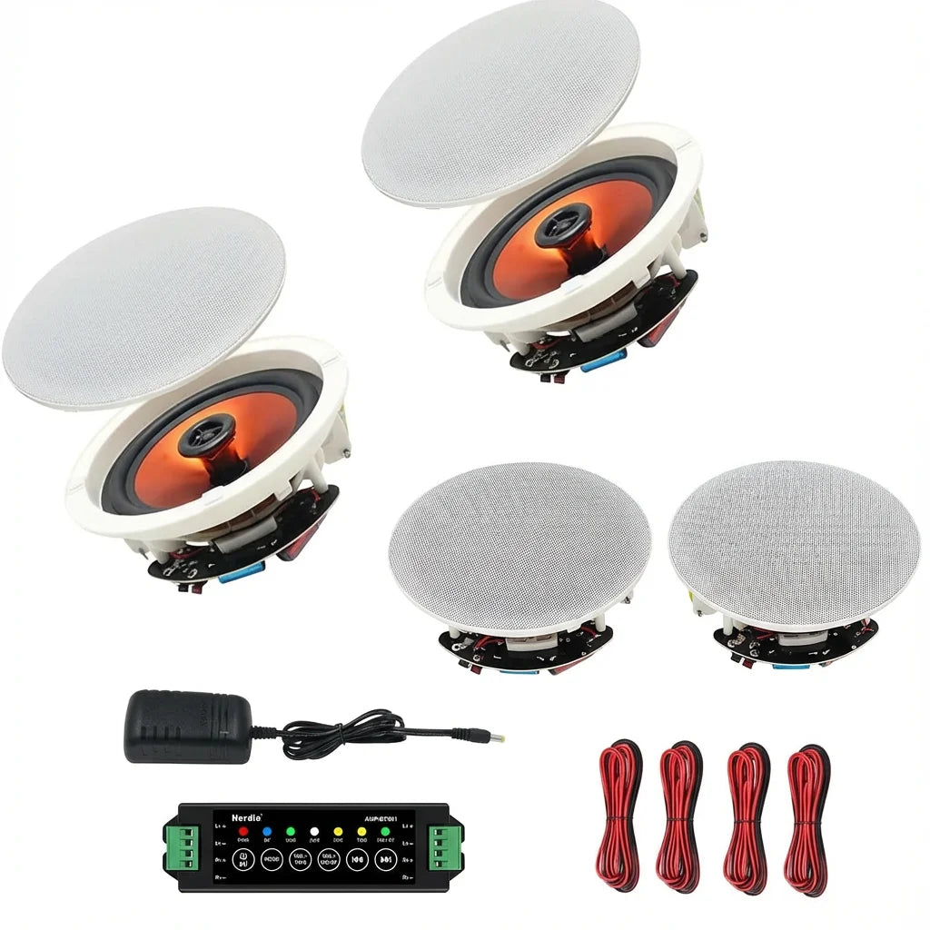 Herdio 6.5" 4 PCS 600 Watts Ceiling Bluetooth Speakers Perfect for Home Theater,Kitchen,Bedroom,Bathroom,Covered Patio