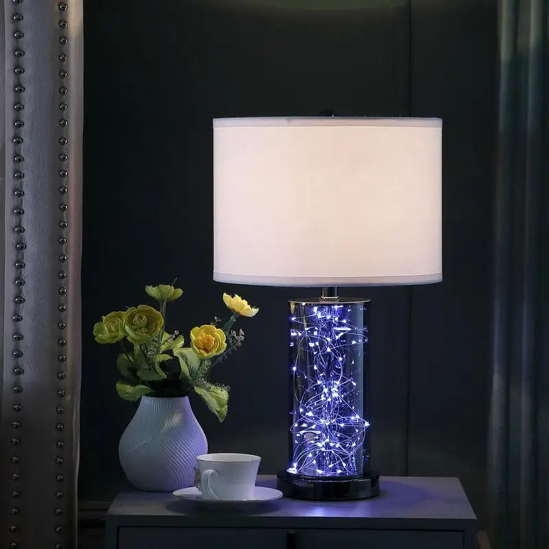 21.25" LED Night Light Mid-Century Glass Black Chrome Table Lamp - Stylish and Modern Home Lighting Fixture for Living Room,