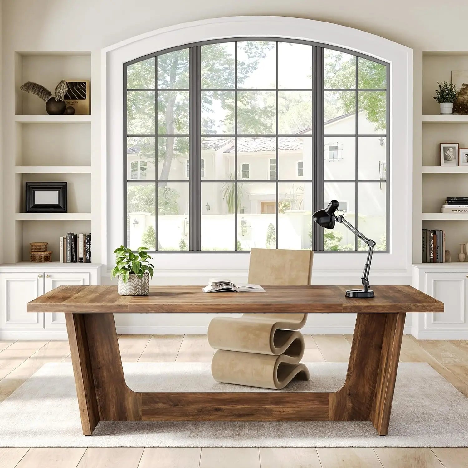 Executive Desk, Brown Computer Desk, Industrial Simple Study Writing Table, Large Workstation Business Furniture for Home Office
